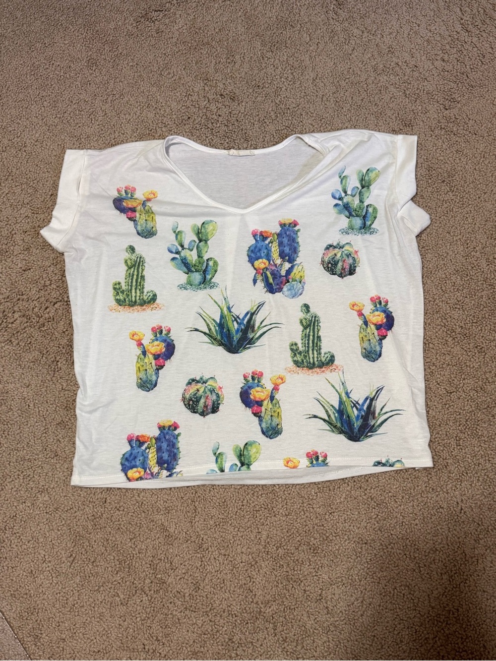 Women’s Short Sleeve Cactus Print Tee - White